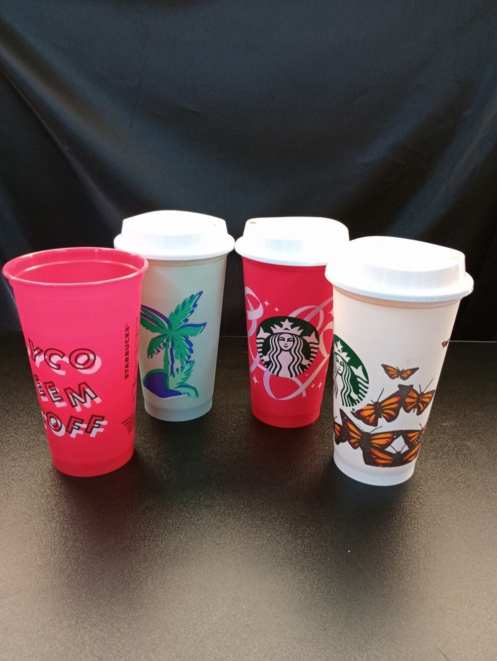 Starbucks Reusable 16oz Plastic Cup Hot/Cold With Lid Multicolor Lot Of 4